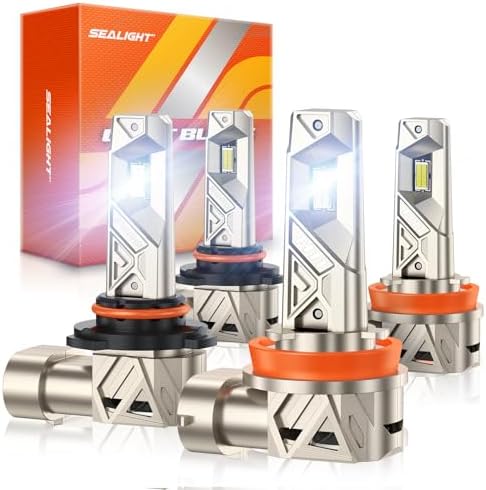 SEALIGHT 9005 H11 Lights Combo, 132,000LM Ultra-1000% Brighter S6-Pro with 2025 4th-Core LED Chips, 6500K hb3 h8 Combo or fog, Up 80,000hrs+ Lifespan, 3 Min Plug and Play,IP68, Pack of 4
