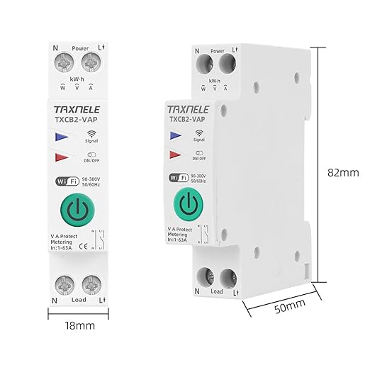 TUYA WiFi Smart Circuit Breaker Power Metering Energy Meter KWh 1P 230V 63A Voltmeter Ammeter Energy Meter DIN Rail Smart Life Wireless Remote Control Switch Timer Voice Control (1-63A Adjustable)