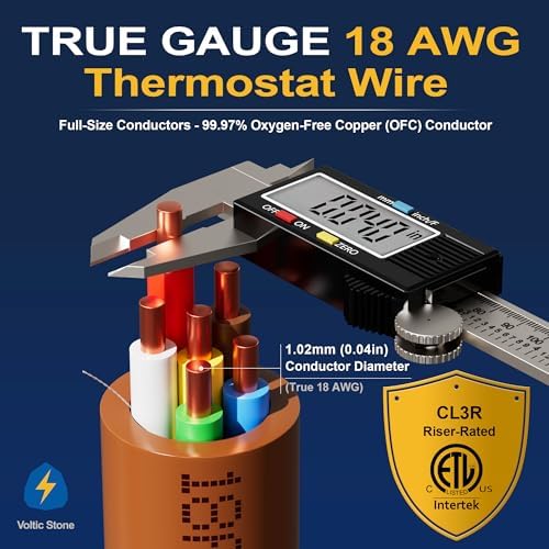 18/6 Thermostat Doorbell HVAC Wire, True Gauge 18 AWG 6 Conductor Solid Copper Control Cable, ETL Listed CL3R/CMR Riser Rated Flame-Retardant, RoHS, for 0-30V Low Voltage Systems - 40FT