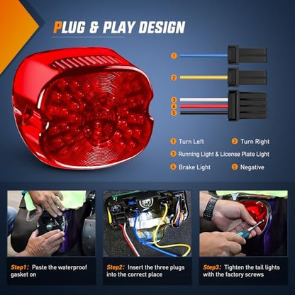 Nilight Motorcycle Tail Light Brake Turn License Plate for Harley, Red