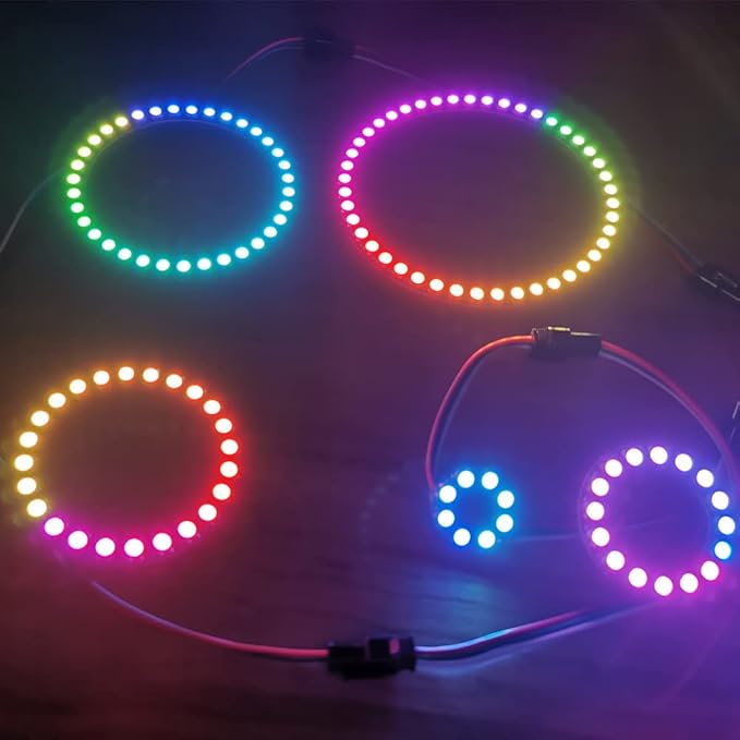 45 Bits WS2812 Addressable LED Ring with SM2.54-3P Wire, DC5V WS2812B 5050 RGB LED with Built-in Drivers Pixels Individual Controlling for Arduino Pi ESP8266 ESP32 Nodemcu (45 bits)