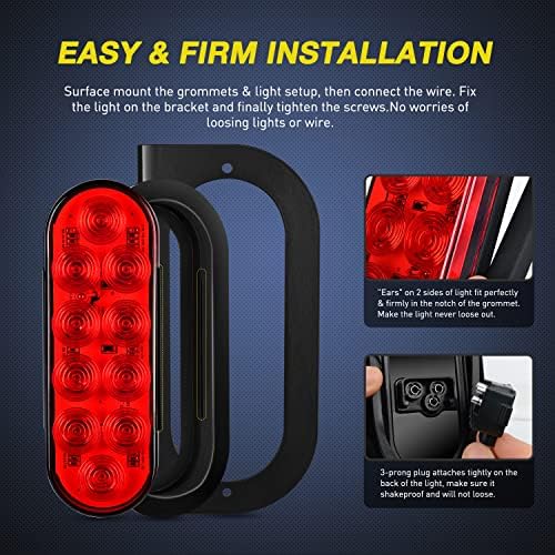Nilight 6" Oval Trailer Tail Light 2PCS Red w/Mounting Brackets
