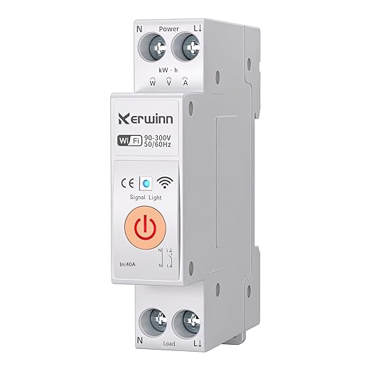 WiFi Smart Circuit Breaker 1P+N, 24-Hour Energy Monitoring, DIN Rail Mount, Smart Life/Tuya APP Remote Control & Voice Control Compatible with Alexa/Google Assistant(40A)