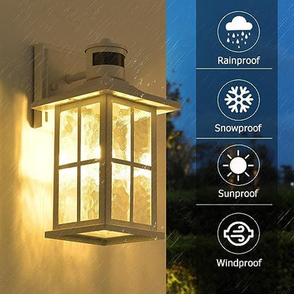 Motion Sensor Outdoor Wall Light White Dusk to Dawn Exterior Porch Lantern