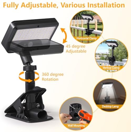 Clip On Solar Motion Lights Outdoor,360°Rotatable Fence Lights(1Pack,6000K)