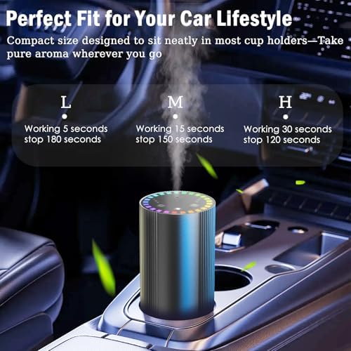 Waterless Essential Oil Car Diffuser with Color LED Voice Ambient Light,Mini and USB Cold Mist Aromatherapy Diffuser,Smart Control Sytem-60ml Capacity for Car,Travel,Home,Room,Office,Gift Ideal