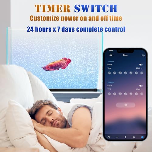 Smart App-Controlled LED Aquarium Light with 16 Million Colors, 12 Dynamic Effects, Fish Tank Light with Nano Air Bubble for Aquarium Bubbler Decorations, Submersible Fish Tank Accessories - 9.3''
