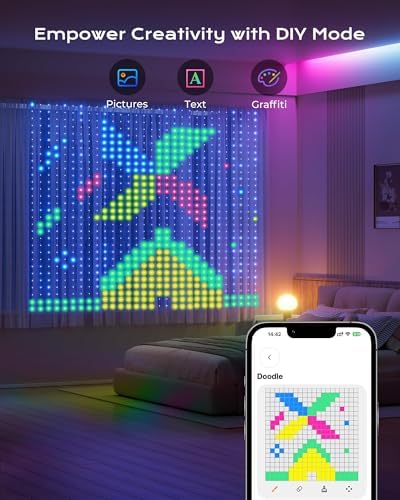 1600 RGB LED Smart Curtain Lights with APP Control, 6.6x6.6Ft