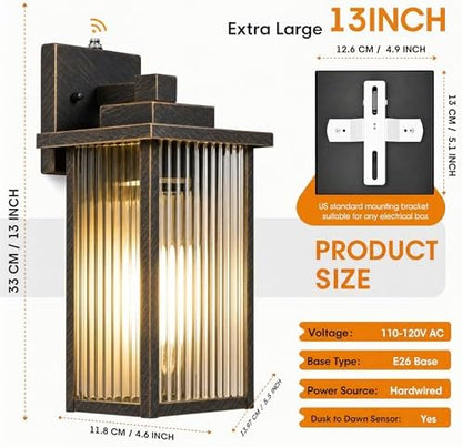 2-Pack 13-Inch Dusk to Dawn Outdoor Light, Black Brush Gold Metal