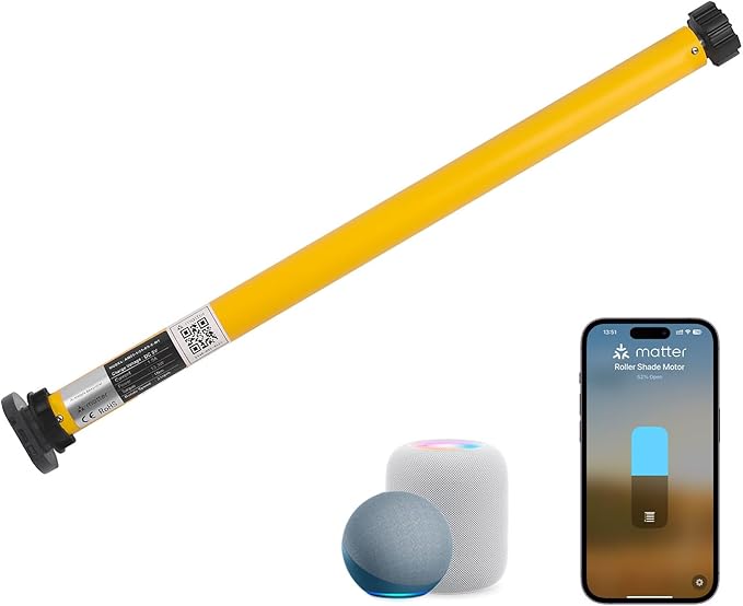 Matter Roller Shade Motor - Expand Your Smart Home - Single Pack for 1.5" Shade Tube - Work with HomeKit, Alexa, Google Home - Type-C Rechargeable, High Torque (No Brackets/Remote)