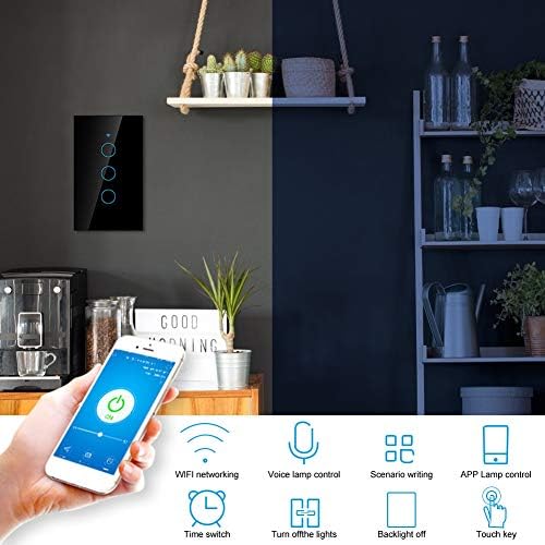 3-gang Smart Switch Wall Light Remote Control Voice Control Switch Single Circle for Home SIRI(US Black)