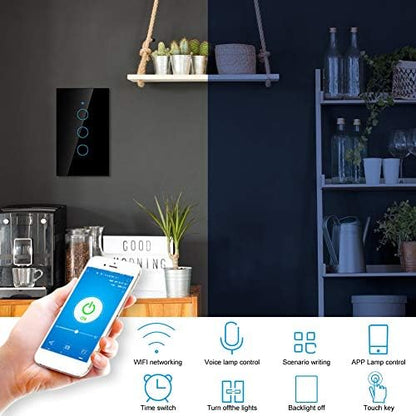 3-gang Smart Switch Wall Light Remote Control Voice Control Switch Single Circle for Home SIRI(US Black)