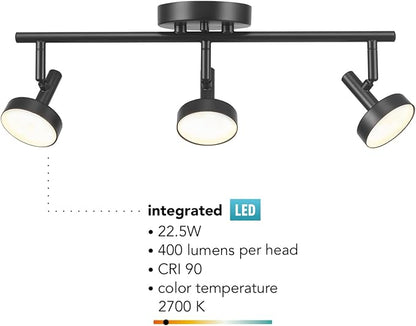 Globe Electric 64000007 19" 3-Light 22.5W Dimmable LED Integrated Track Lighting, Matte Black, Lighting for Kitchen, Bathroom, Bedroom, or Dining Room, Living Room Ceiling Lights, Light Fixture