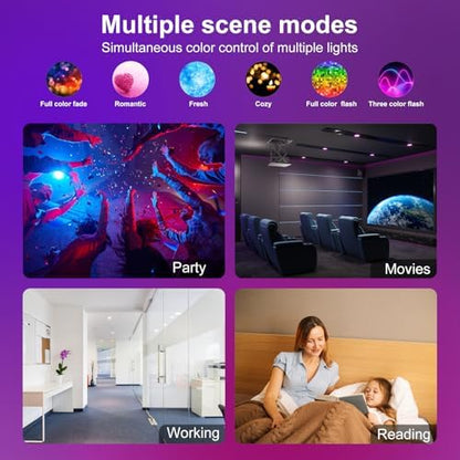 5/6" Smart Recessed LED Can Lights RGB CCT Bluetooth APP Alexa 13W 1050LM E26 Base 4Pack