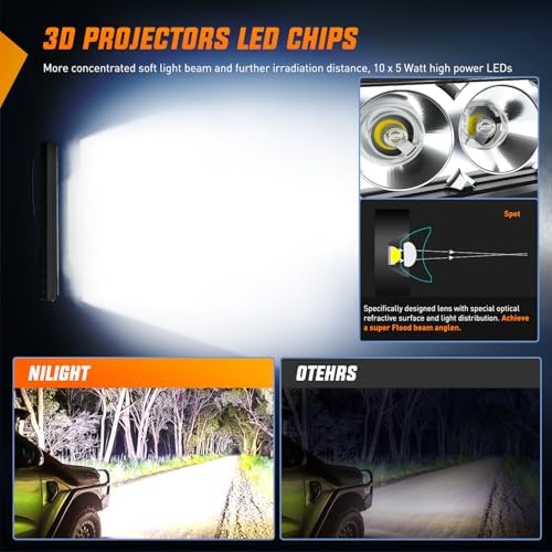 Nilight Led Light Bar 2Pcs 11 Inch 50W Super Slim Spot Flood Combo 5000LM 3D Driving Fog Off Road Lights Pods with Wiring Harness Kit-2 Lead for Trucks Pickup SUV ATV UTV Boat 4x4 Van Camper