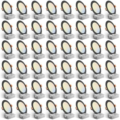 Amico 48 Pack 6 Inch LED Recessed Lighting, Canless Wafer Downlight, Black