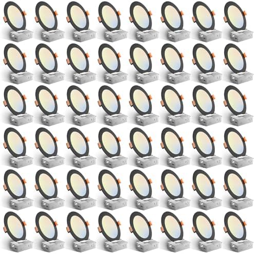 Amico 48 Pack 6 Inch LED Recessed Lighting, Canless Wafer Downlight, Black