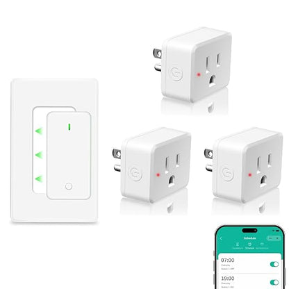 NineLeaf Slim WiFi Smart Plug w Switch, Remote App Control, 15A/1500W LED | Compatible w Alexa/Google Home via Tuya, Compact Design Control Anywhere,Timer/Schedule, TUV FCC, 2.4G Only(1Remote 3Outlets)