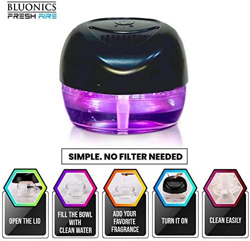 Bluonics Fresh Aire 4-Pack Water Air Washer, Water-Based Air Revitalizer & Room Freshener with 4 Fragrance Bottles, 7-Color LED Night Light and Relaxing White Noise