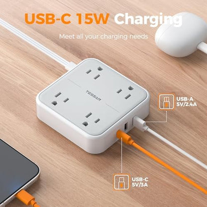 TESSAN Surge Protector Flat Extension Cord 3 Ft, Ring Plug Power Strip