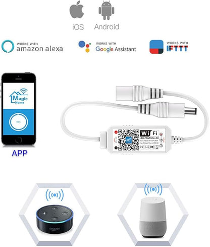 LGIDTECH Single Color LED Strip Light WiFi Wireless Controller,Smartphone APP Control Directly,Compatible With Amazon Alexa,Google Home Assistant Voice Control System