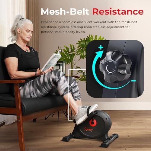 Sunny Health & Fitness Smart Mini Cycle, Under Desk Pedal Arm/Leg Exerciser | Dual Function, Low-Impact Cycle Workout, Rehab/Recovery, Space-Saving Design, Mesh-Belt Resistance, SunnyFit App Connectivity