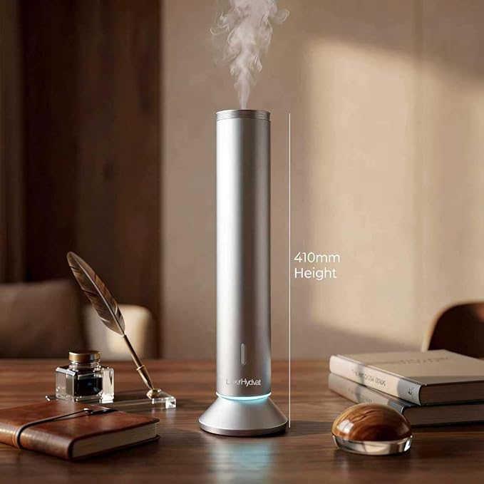 Waterless Essential Oil Diffuser: Smart App & Remote Control, 4000 Sq Ft Coverage, Quiet Aroma Diffuser for Large Room Home Hotel Office, Up to 20H Runtime, 360° Light & Time (Silver, Cylindrical)