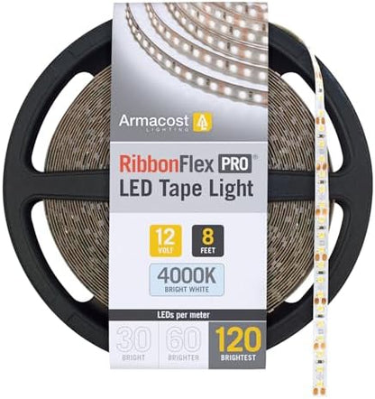 Armacost Lighting RibbonFlex Pro 12V White LED Strip Lights 120 LED/m, 4000K, 8.2 ft, 153210
