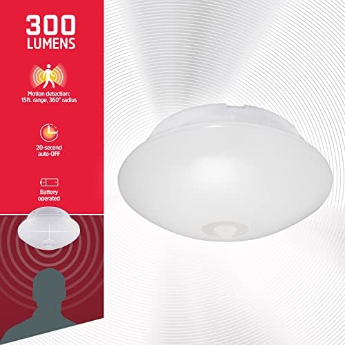 Energizer Motion Sensor Ceiling Light, Battery Operated, 300 Lumens