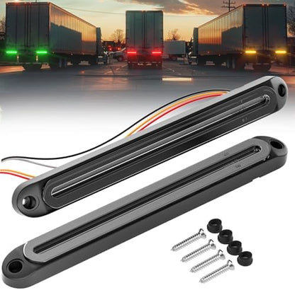PSEQT 3 Color Trailer Tail Brake Stop Turn Signal Running LED Lights Bar Amber Red Green Rear Identification Marker Waterproof Light Strip for Trailer Truck Pickup Offroad RV ATV UTV Bus Van, 2Pcs