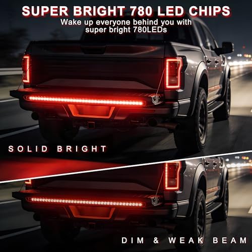 Tailgate Light Bar - 48" Aluminum Frame 780 LED Strip with Red Brake, Yellow Turn & White Reverse Lights, Waterproof Triple Row LED Tailgate Light Bar for Trucks, SUVs, Pickups