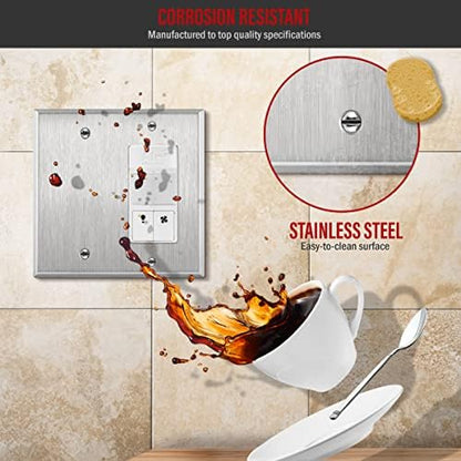 ENERLITES Combination Blank Device or Decorator Switch Metal Wall Plate, Corrosive Resistant, Size 2-Gang 4.50" x 4.57", 770131, 430 Stainless Steel, UL Listed, Silver (Pack of 2)