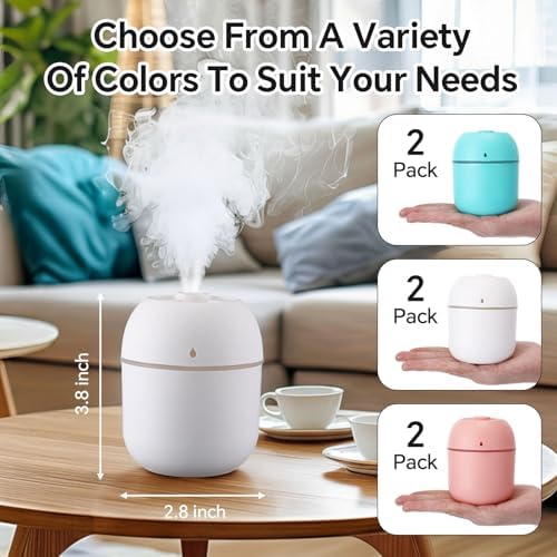 Hortsun 6 Pcs Mini Humidifiers, 220ml Humidifier for Plant,White,Pink,Green