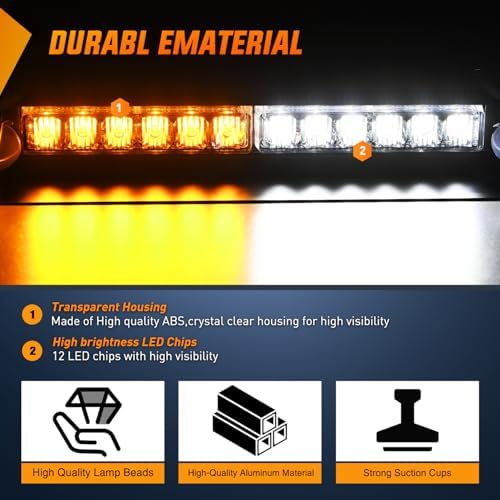 Nilight 12LED Traffic Advisor Strobe Light Bar Amber White Hazard Safety