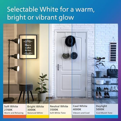 PHILIPS LED 75W A19 Light Bulbs 4-Pack Selectable White Multi-CCT 1100 Lumen (11W = 75W) Dimmable Frosted Flicker-Free Light Bulbs