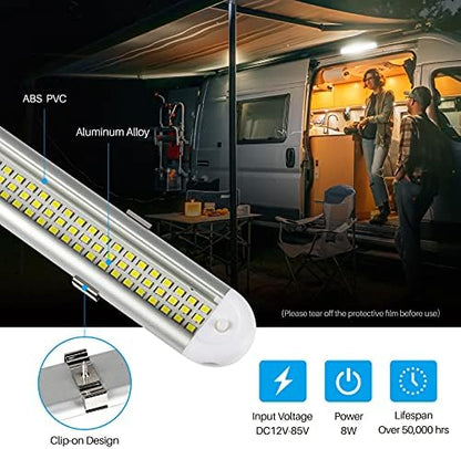 CT CAPETRONIX 12v LED Interior Light Bar, 120LEDs 1500LM 8W DC 12 Volt led Strip Lights with ON/Off Switch, for Enclosed Cargo Trailer, Car RV Van Truck Lorry Camper Boat Caravan Motorhome (8Pack)