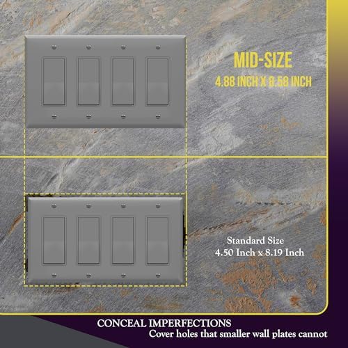 ENERLITES 4-Gang Gray Mid-Size Decorator Switch Outlet Wall Plate Cover