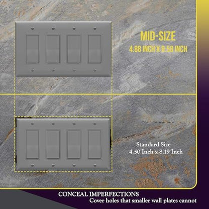 ENERLITES 4-Gang Gray Mid-Size Decorator Switch Outlet Wall Plate Cover