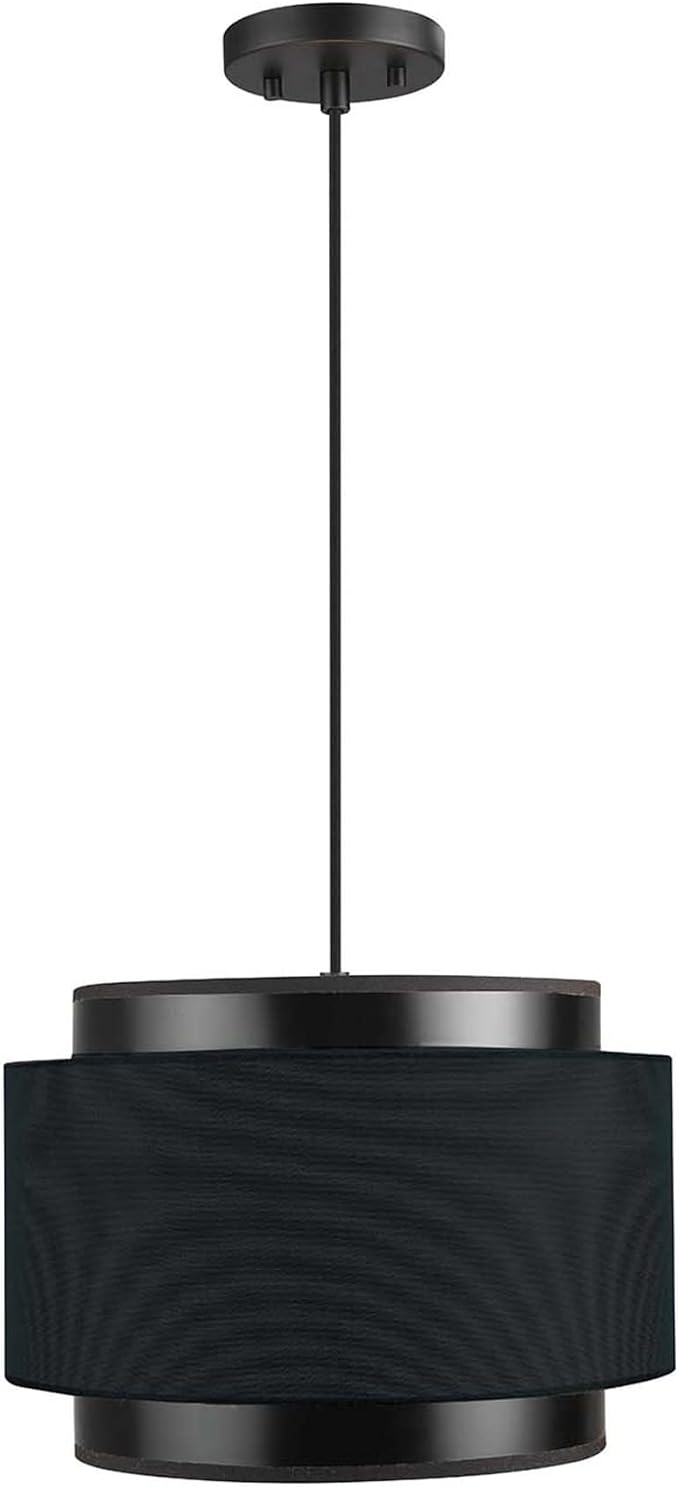 Globe Electric 61189 2-Light Pendant Light Fixture, Matte Black, Linen Outer Shade, Fabric Cord, Dining Room Fixture, Kitchen Island Lighting, Living Room Pendant Light, Hanging Lights for Bedroom
