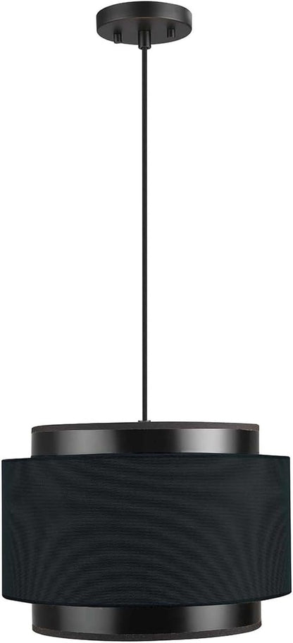 Globe Electric 61189 2-Light Pendant Light Fixture, Matte Black, Linen Outer Shade, Fabric Cord, Dining Room Fixture, Kitchen Island Lighting, Living Room Pendant Light, Hanging Lights for Bedroom