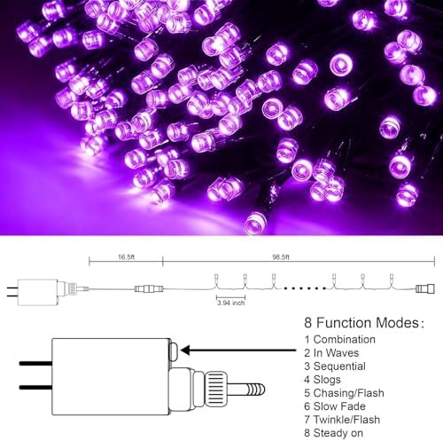 300 LED Halloween Lights, 98.5FT Halloween String Lights with 8 Lighting Modes, Waterproof & Connectable Mini Light, Plug in for Indoor Outdoor Holiday Christmas Party Bedroom Decorations (Purple)