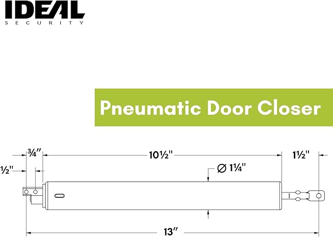 Ideal Security Model 9 Standard Duty Pneumatic Storm and Screen Door Closer, 10.5" L x 1.25" W x 1.25" H, Adjustable Speed, Smooth Closing for Lightweight to Medium Doors, Easy Install, Brown