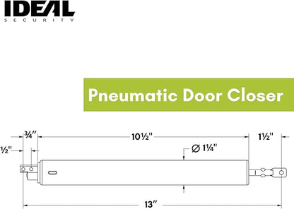 Ideal Security Model 9 Standard Duty Pneumatic Storm and Screen Door Closer, 10.5" L x 1.25" W x 1.25" H, Adjustable Speed, Smooth Closing for Lightweight to Medium Doors, Easy Install, Brown