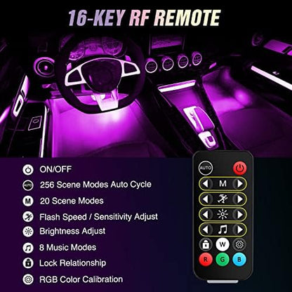 Nilight 4PCS USB Car Interior Lights Dream Color App and Remote Control | 72LED 5V DC RGB-IC Music Car Neon Accent Light Strips Under Dash Lighting Kit with Sound Active Function