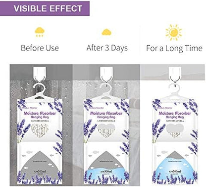 CANAGER Hanging Moisture Absorber, Lavender Vanilla Moistureproof Hanging Bag，Dehumidifier Bag (8 packs) Hanging Closet Dehumidifier Bags, Moisture Absorb 12.5 oz
