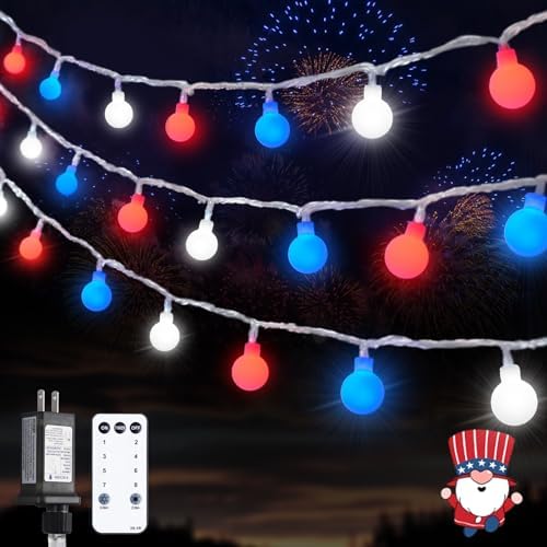 JMEXSUSS Connectable 33ft 100 LED Red White and Blue Lights Indoor Outdoor