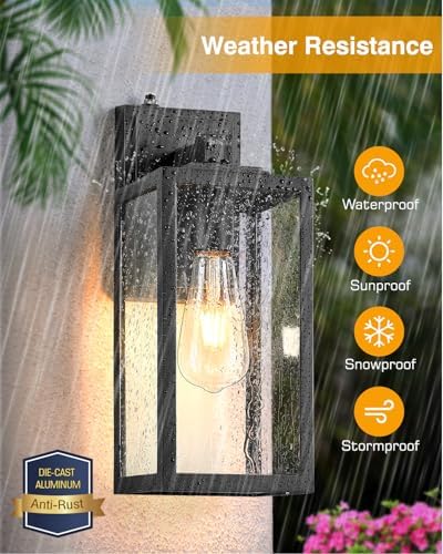 VIANIS Large Black Outdoor Wall Lights with Dusk to Dawn Sensor, Waterproof