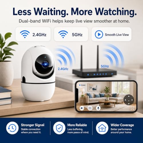 5G Indoor Camera for Home Security, 2K Pet Camera with Phone App, 360° PTZ Indoor Camera for Baby MonitorDog Camera Motion Detection, 2-Way Audio, Night Vision, Cloud&SD Card Storage, Works w/Alexa