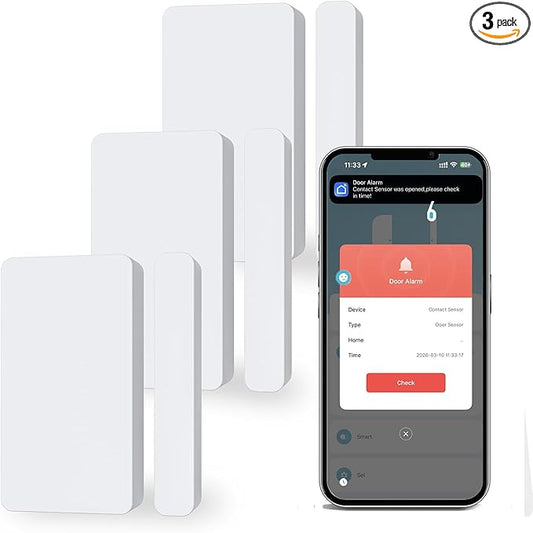 3 Packs Smart Door Window Sensor, Mini Door Sensor for Smart Home, Works with APP,Group Control Devices