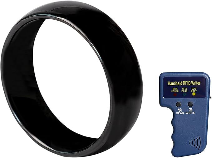 RFID Rewritable 125KHz/13.56MHz ID/IC T5577/UID Changeable Black Ceramics Smart Finger Ring for Men or Women, with One RFID Reader Copier for Duplicate (Black 125khz 17mm)